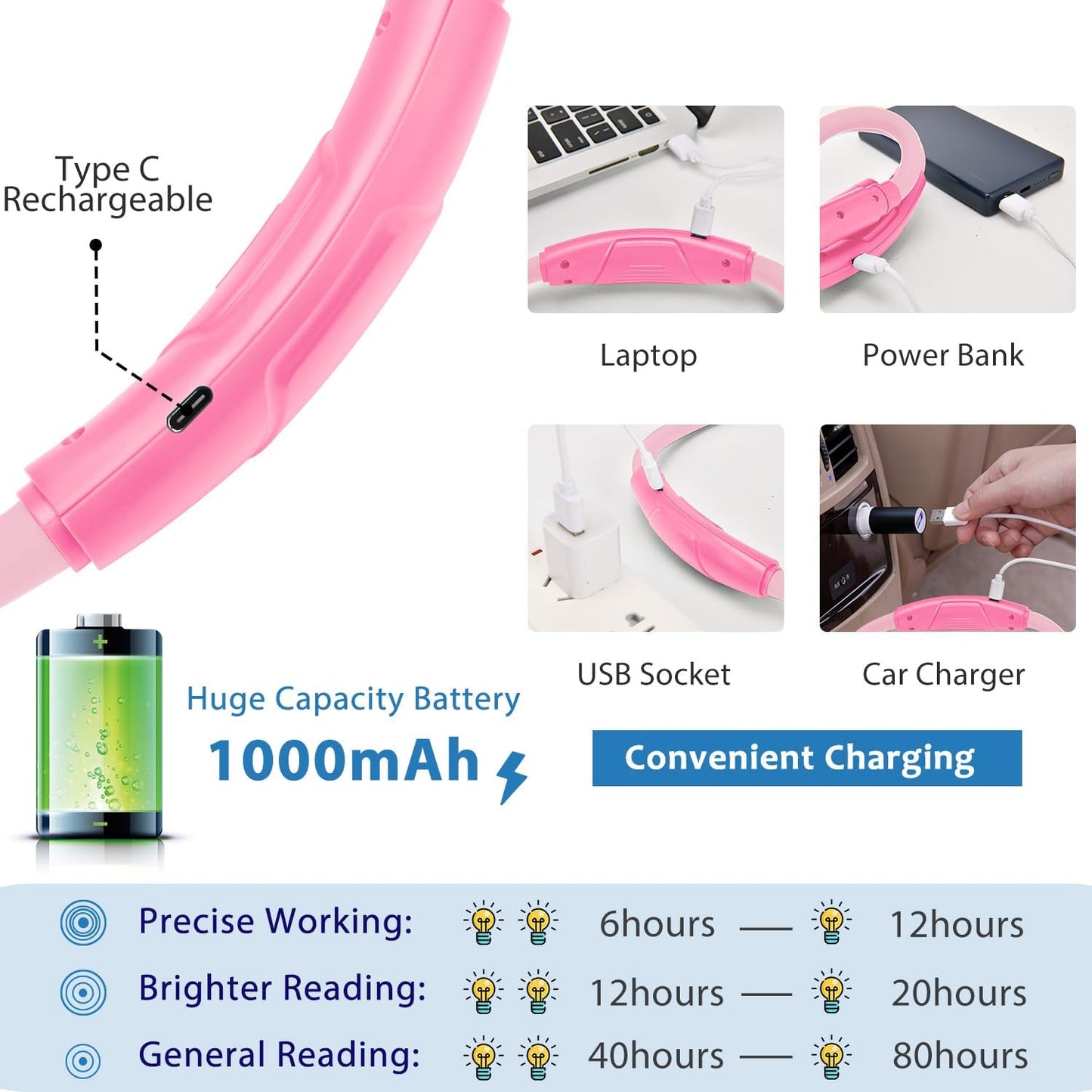 Rechargeable Hands-Free Neck Light with 3 Adjustable Color Modes, Black | Stepless Dimming, Flicker-Free Eye Protection, Flexible & Bendable, Long Battery Runtime, Protable Lightweight