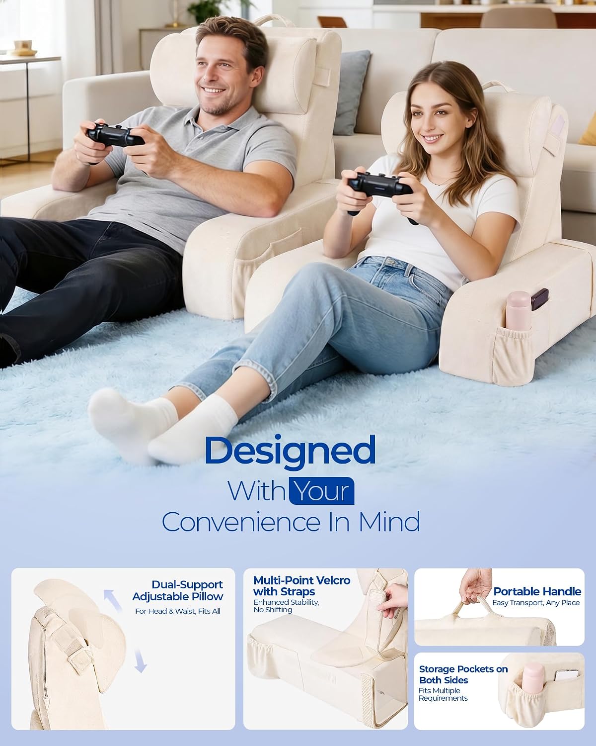 Kayfia Reading Pillow, 30-90° Stepless Adjust Angle & Height, Large, Grey | 2 in 1 Back Wedge Pillow for Bed Sitting up, Adjustable Headrest, Backrest Pillow for Reading/Gaming/Working in Bed or Couch