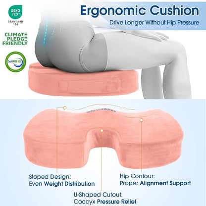 CloudBliss Lumbar Support Pillow & Seat Cushion Set for Office Chair, Desk Chair, Wheelchair & Car – Memory Foam Back Support, Ergonomic Chair Cushions, Sciatica Pain Relief, Home Essentials, Black
