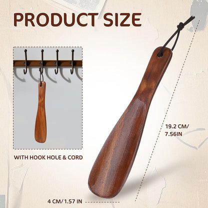 1pcs Wooden Shoe Horn,7.56 Inches Short Handle Retro Wood Shoehorn,Shoe Horn Wood for Men Women Kids with Leather Lanyard,Shoes Stick Helper for for Seniors Pregnancy,Brown