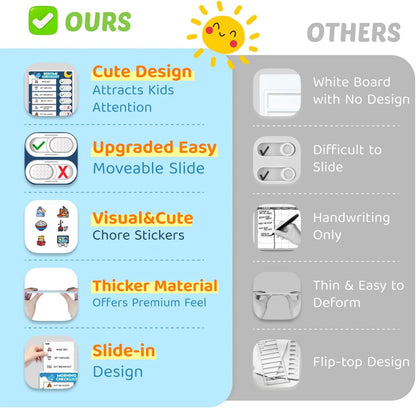 2 in 1 Upgraded Slider Morning/Bedtime Routine Chart for Kids Toddlers - Magnetic Kids Chore Chart for 2 Kids, Dry Erase Chore Chart for Kids, Visual Schedule for Kids with Cute Chore Stickers