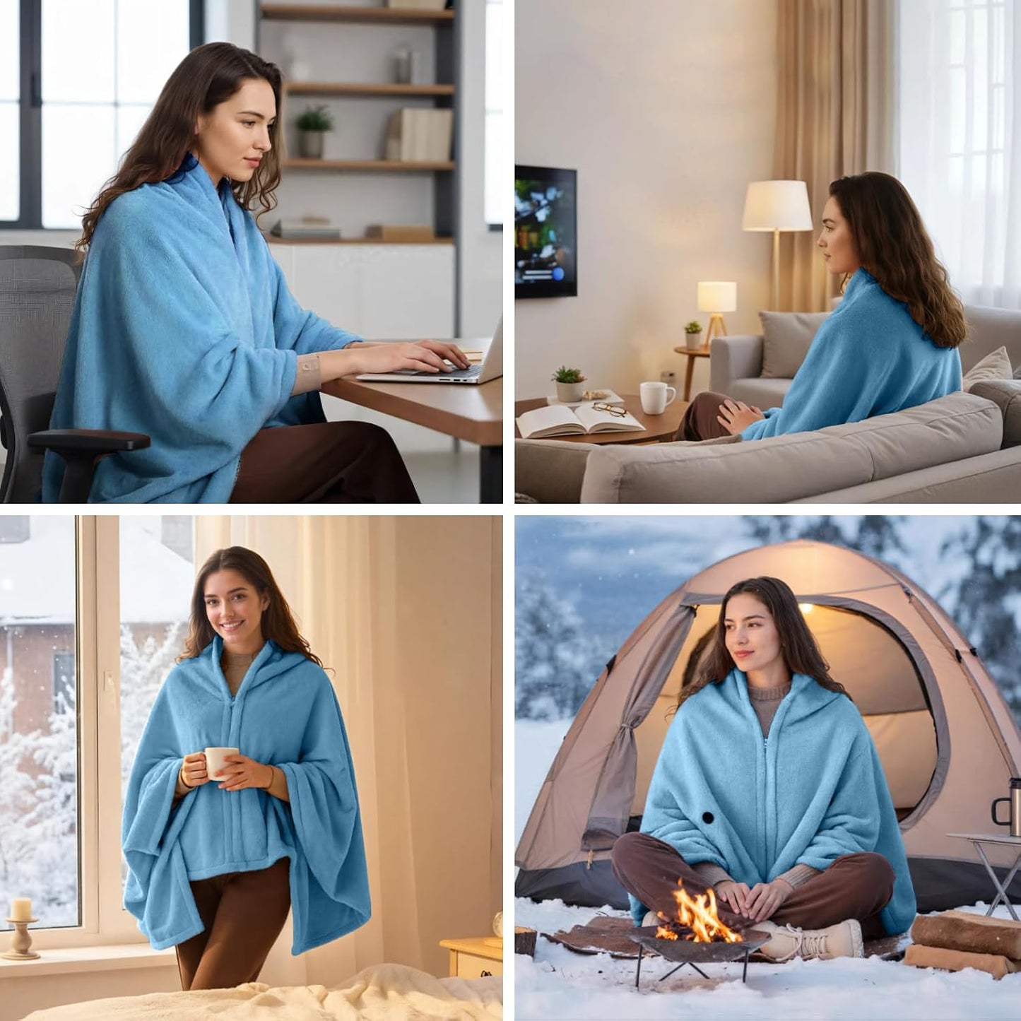 Heated Throw Blanket, Graphene Electric Heated Shawl, 20000mAh 7.4V Battery Operated, Fast Heating with 3 Temperature Levels Portable Heated Blanket, Wearable Cordless Heated Wrap (Khaki)