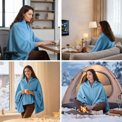 Heated Throw Blanket, Graphene Electric Heated Shawl, 20000mAh 7.4V Battery Operated, Fast Heating with 3 Temperature Levels Portable Heated Blanket, Wearable Cordless Heated Wrap (Khaki)