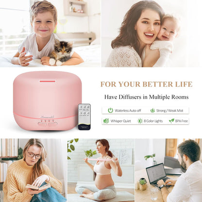 Homeweeks 300ml Essential Oil Diffuser, Quiet Aromatherapy Mist Diffusers for Essential Oils, Wood Grain, Ultrasonic, Remote Control, Timer, 7 Colors Light for Bedroom (300ml)
