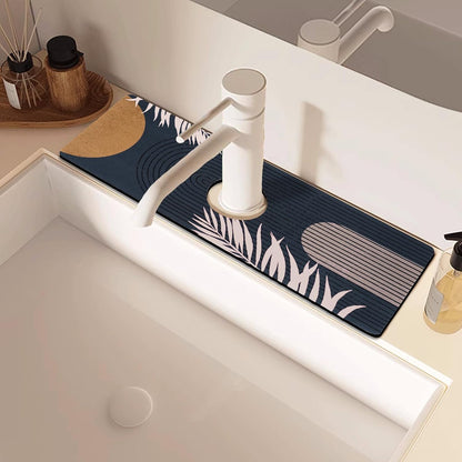 Sink Faucet Absorbing Mat, 2 Pack Drying Mat Around Faucet Sink Splash Guard Behind Faucet Sinkmat For Kitchen Bathroom Island Rv 24 * 5.5 Inch (60 * 14 cm)