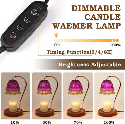 Funistree Flower Candle Warmer Lamp with Timer, Dimmable Candle Lamp Warmer, Christmas Birthday Gifts for Women Mom Her, Housewarming Home Decor, Lotus Wax Warmer for Yankee Candles - Lily Amber