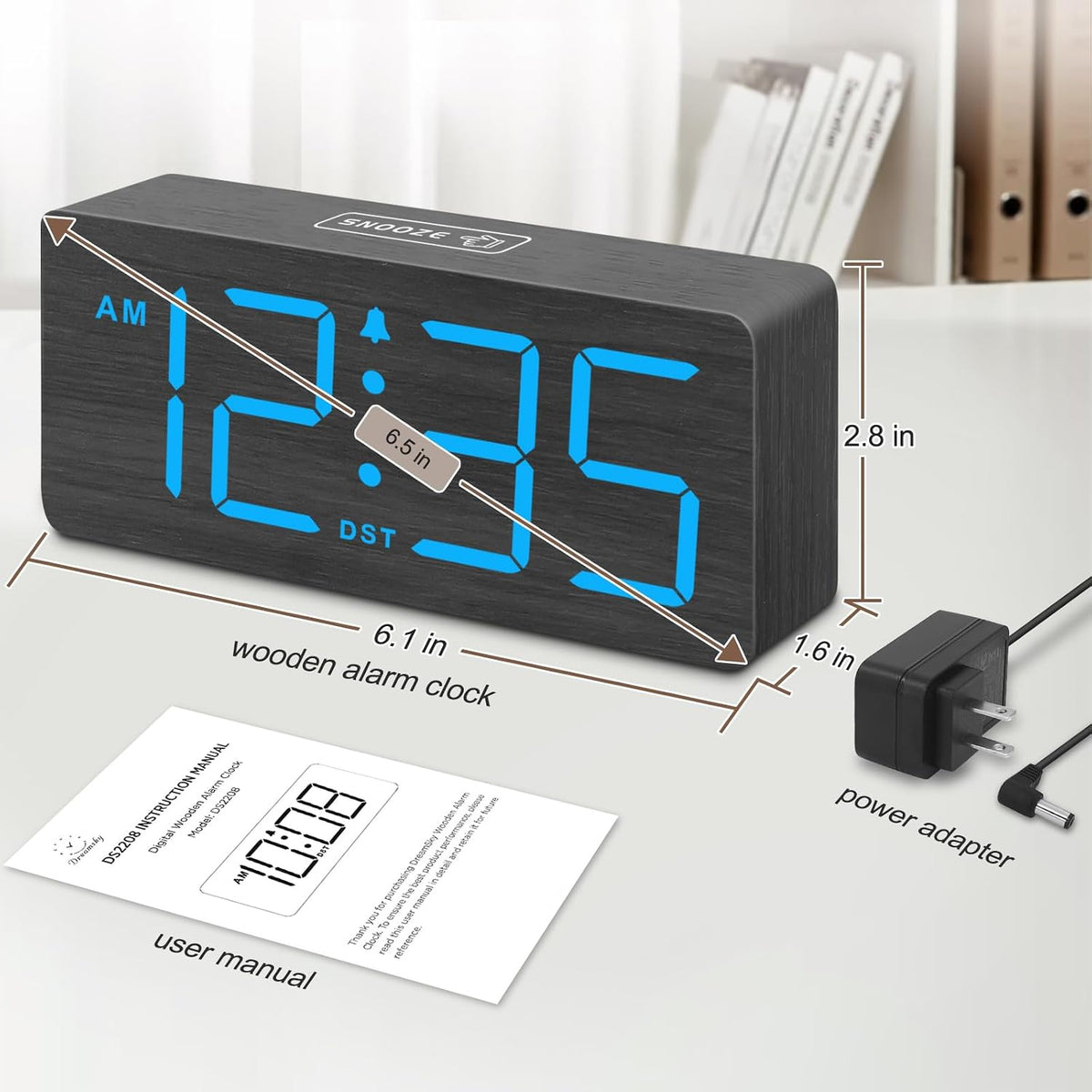DreamSky Wooden Digital Alarm Clock for Bedroom with Large Numbers