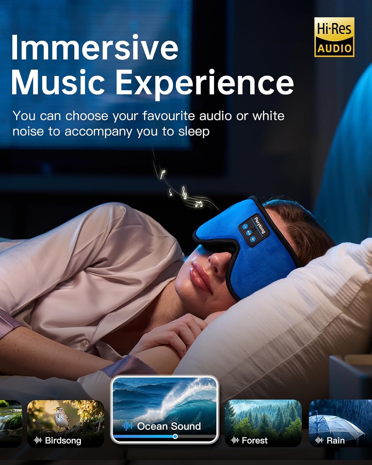 Perytong Sleep Mask with Bluetooth 5.4 Headphones, Wireless Music Sleep Eye Mask for Side Sleepers, 3D Contoured Comfort & Built-in HD Stereo Earphones, Blackout for Travel (Peach Pink)