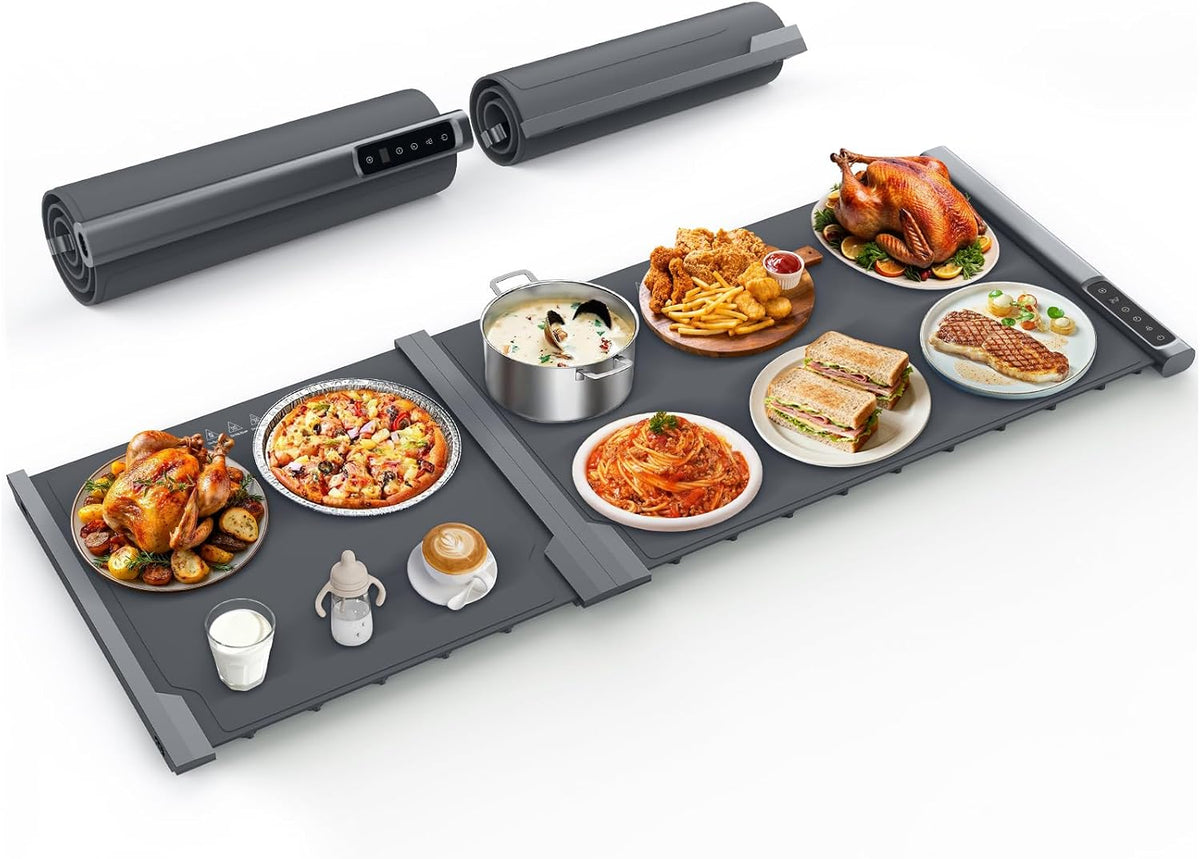 3-in-1 Expandable Warming Mat for Food, 7 Temp & 6H Timer, 54" x 16", Gray