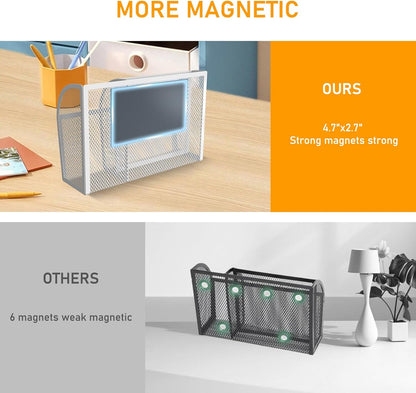 Magnetic Pencil Holder-Magnetic Basket for Fridge 3-Grid Mesh Magnetic Pen Holder for Refrigerator, Extra Strong Magnets Mesh Marker Holder Locker Accessories Organizer for Whiteboard