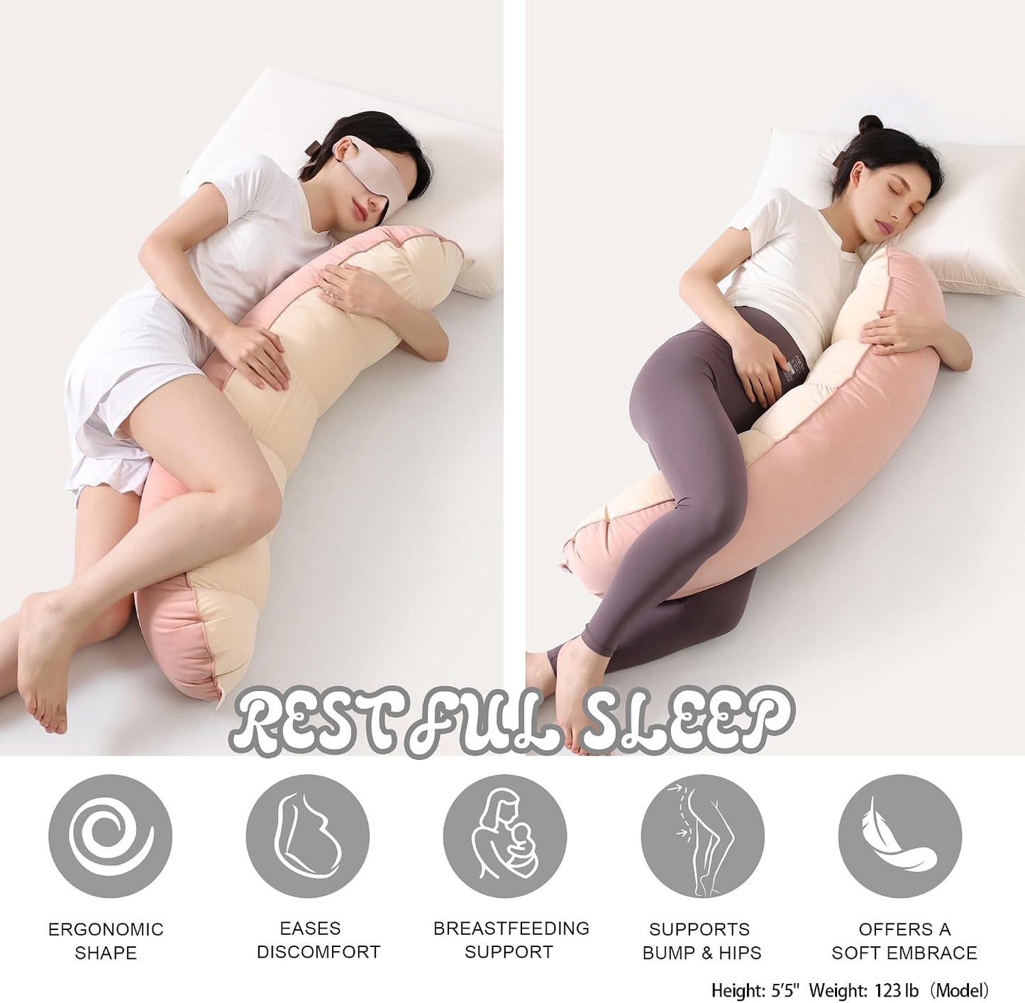 Peallow(Pat. Pend) – Long Round Body Pillow for Adults, Bolster Pillow for Sleeping, Soft and Supportive Pillow for Sleeping & Lumbar Support (Green-White, 29.5")