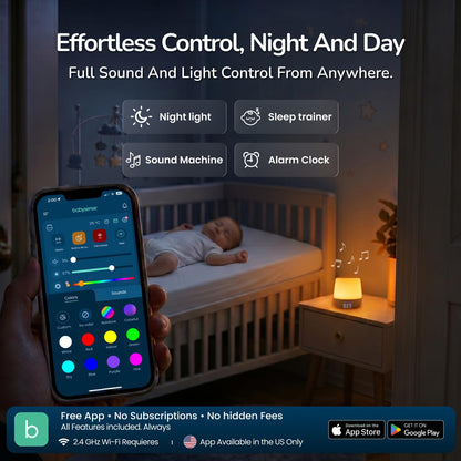 Babysense Baby Sound Machine with Night Light for Sleeping - Smart Portable Nursery White Noise Machine for Babies & Kids, Free App, No Subscription, 28 Sounds, Ok-to-Wake Alarm Clock, Sleep Timer