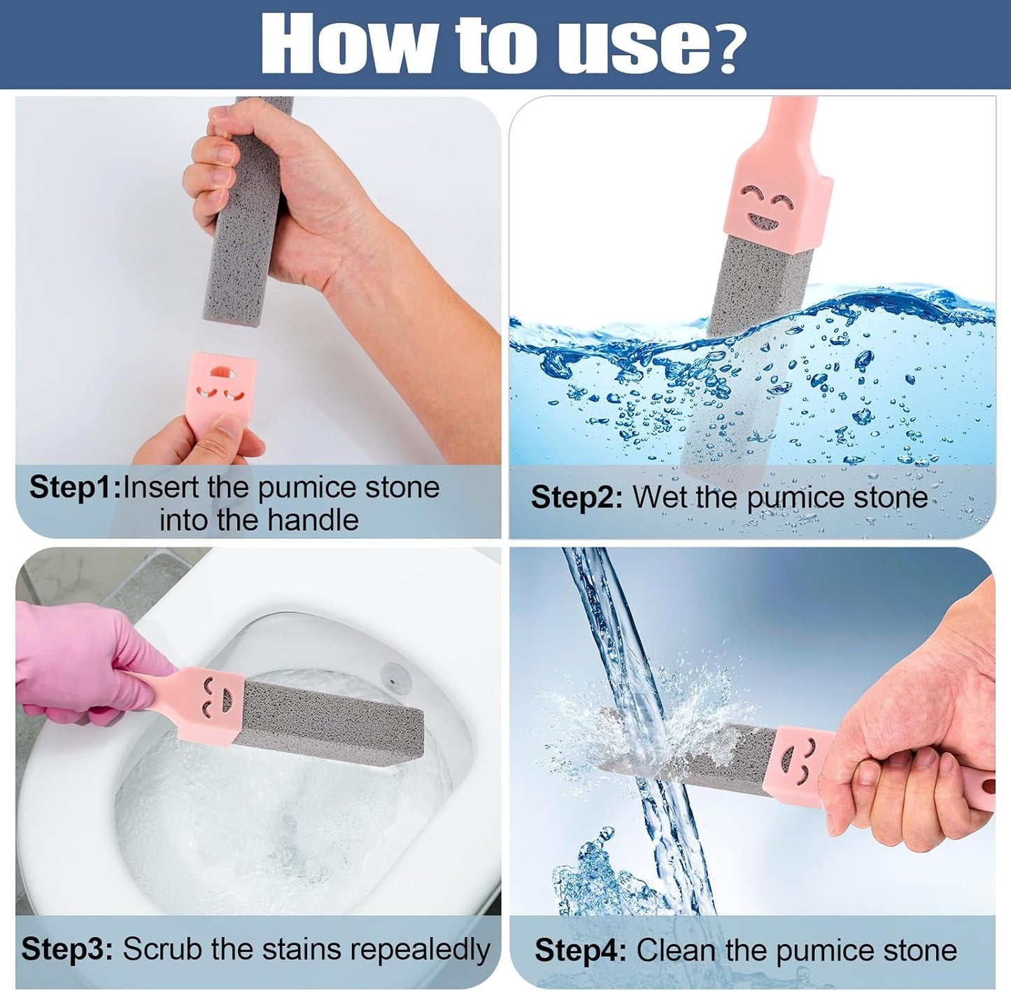 Navona 34 Pack Pumice Stone Scouring Sticks with 3 Universal Handles, Grey Pumice Stone for Cleaning Toilets, Bathrooms