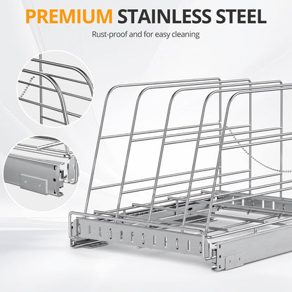 Pull Out Cabinet Organizer for Cutting Board, Cookie Sheet, Baking Sheet | Stainless Steel Sliding Rack for Bakeware & Trays, Heavy-Duty Cutting Board Organizer
