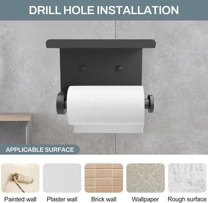 SetSail Toilet Paper Holder with Shelf Adhesive or Screw-in Matte Black | Adhesive or Screw-in,Waterproof and Rustproof Stainless Steel,Wall Mount Design,for Bathroom Hardware Accessories