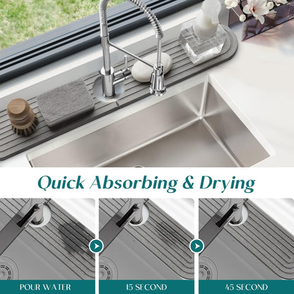 Diatomite Sink Splash Guard - DryingNeat Kitchen Faucet Mat, Instant Dry Water Absorbing Stone Tray for Sink, Durable Protector for Kitchen Bathroom Counter [Light Grey, 17.7" x 3.9"]