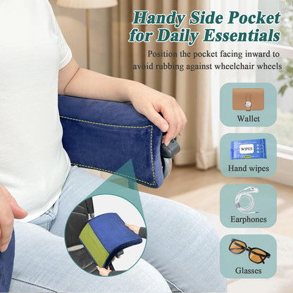 Wheelchair Armrest Covers Pads (2 Pcs), Foam Arm Rest Cover Cushion for Wheelchairs, Accessories Pads for Transport Electric Wheel Office Chair Arm Rests, Non-Slip Arm Support Cushions with Pockets