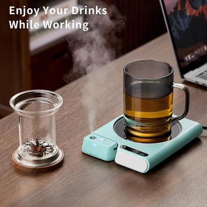Mug Warmer with 4-Hour Auto Shut Off, 3 Temperature Settings, Frosted Black Rectangular Electric Beverage Heater, Borosilicate Glass Panel, 54-Inch Cord, Coffee Warmer for Desk, Tea Warmer