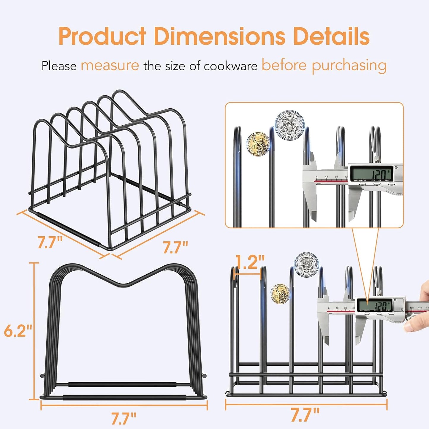 5mm Wire Cutting Board Organizer Holder Stand for Cabinet Countertop | Full silicone strip, no slipping or scratches, 1.2" slot spacing, Holds cutting boards, sheet pans, skillets inside Cabinet