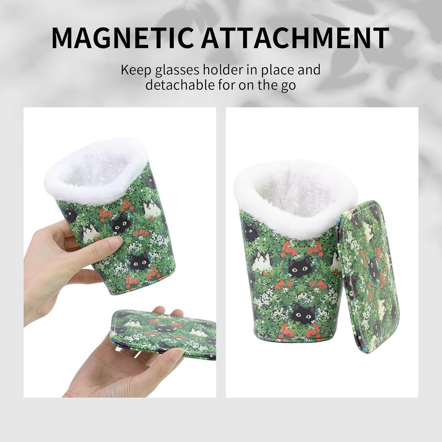 Plush Lined Eyeglasses Holder, Cute Magnetic PU Leather Glasses Stand Case for Women Men Kids