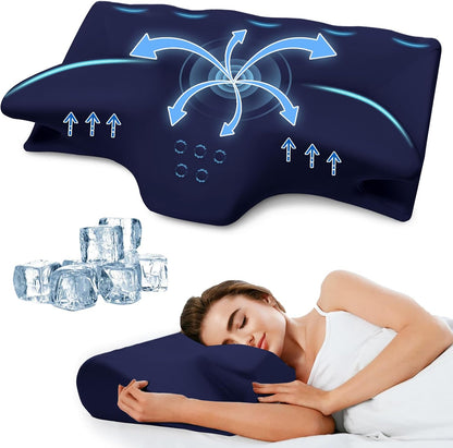 Cervical Pillow for Neck Pain Relief, Cooling Contour Memory Foam Pillows Support Odorless Ergonomic Neck Pillow Adjustable Orthopedic Bed Pillow for Side Back Stomach Sleeper with Pillowcase,Snow