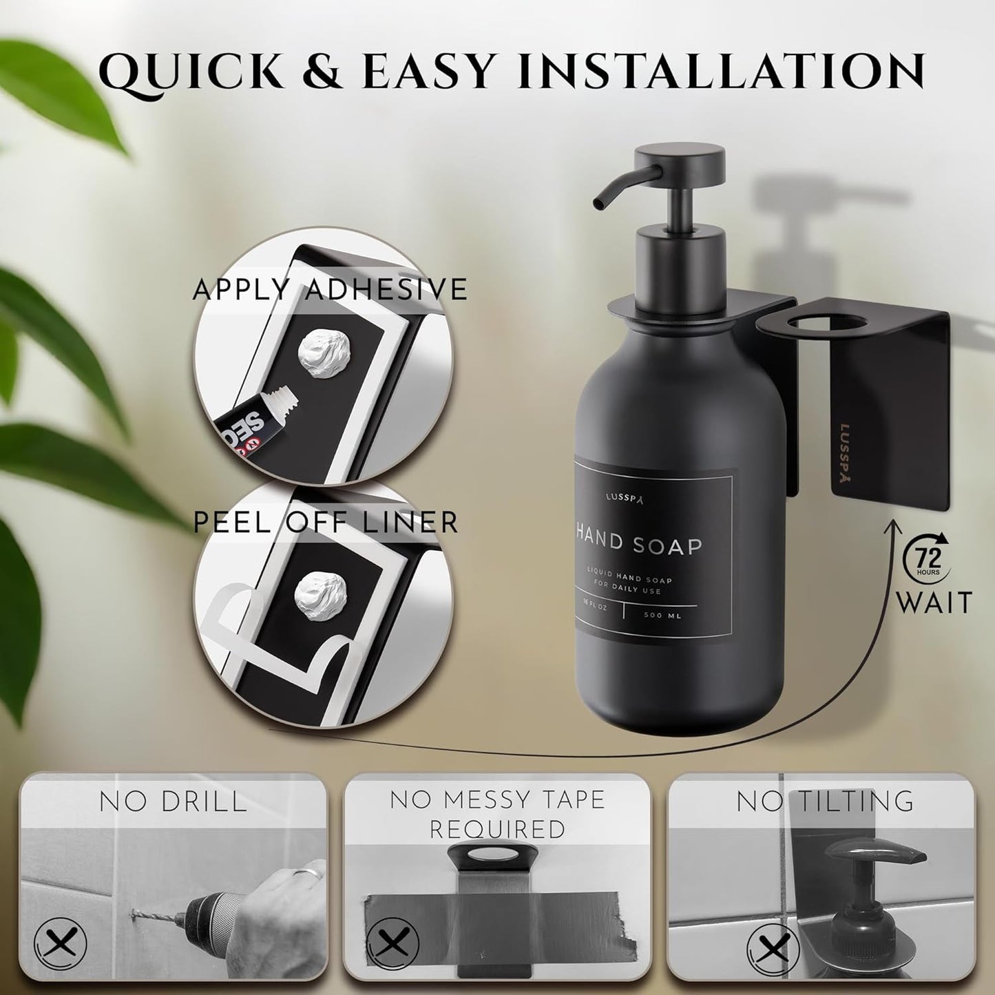 Shower Shampoo Dispenser Wall Mounted – 3 Refillable 16.9 oz Clear Bottles with Stainless Steel Pumps & No-Drill Adhesive Holders – Soap Dispenser Set for Bathroom (3 X Clear/Silver)