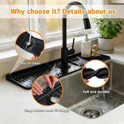 Silicone Faucet Mat for Kitchen Sink, 24" Splash Guard 7° Slope Fast Drain