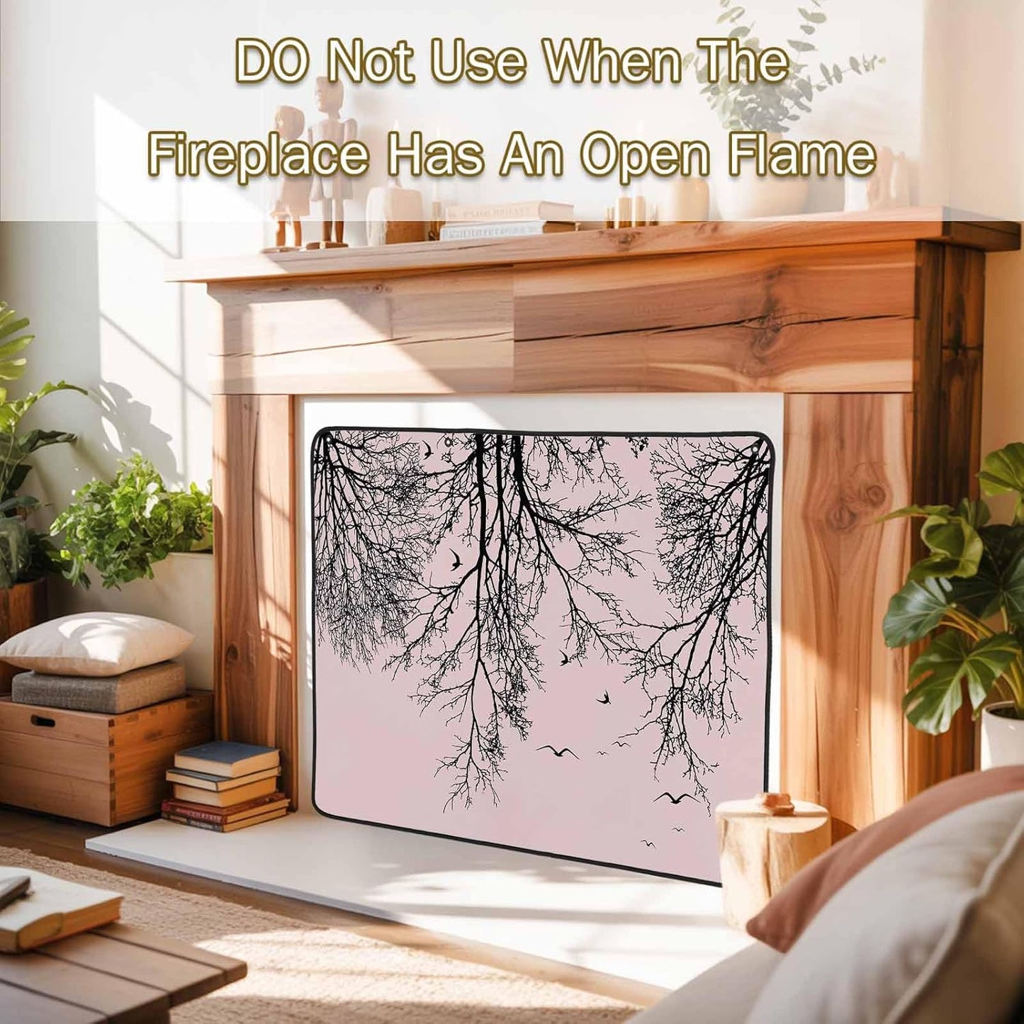 Magnetic Fireplace Cover Tree Branches Bird Fireplace Screen Decorative Brown Black Twigs Deadwood Insulation Fireplace Blocker Save Energy Fireplace Draft Stopper Covers for Living Room 45x34 Inch