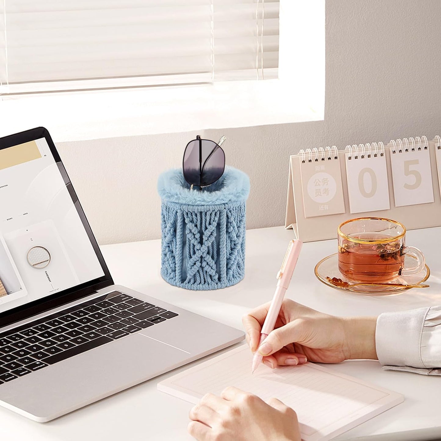 RayLove Glasses Holder for Nightstand, Boho Decor Eyeglass Case, Plush Lined Glasses Holder Stand for Office Desk Organizer