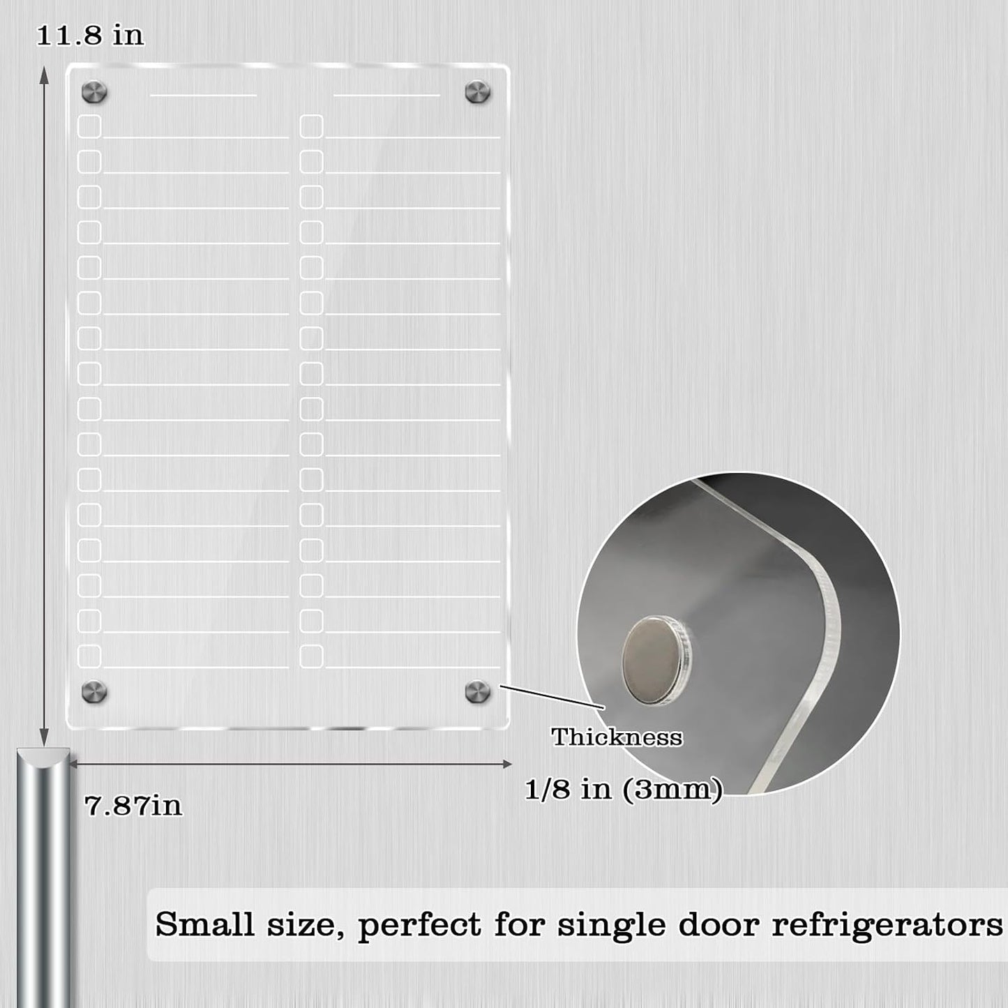 JonXon 8"x12" Acrylic Magnetic Dry Erase Board for Fridge, Clear Acrylic Magnet Calendar for Refrigerator,Includes 6 Dry Erase Markers(Clear Blank)