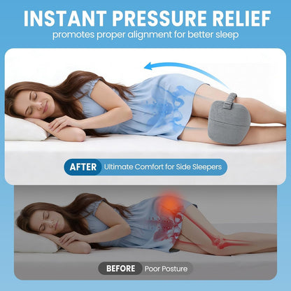 Knee Pillow for Side Sleepers with Strap, Supportive Memory Foam Leg Pillow for Side Sleeping & Spine Support, Ergonomic Curved Design for Hips and Back, Light Grey