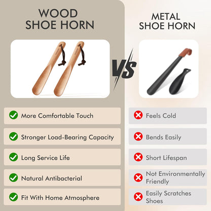 CHOSIN Shoe Horn for Kids Men Women, Portable Shoe Spoon Boot Horn Helper, 2pcs wooden shoehorn for Home or Travel