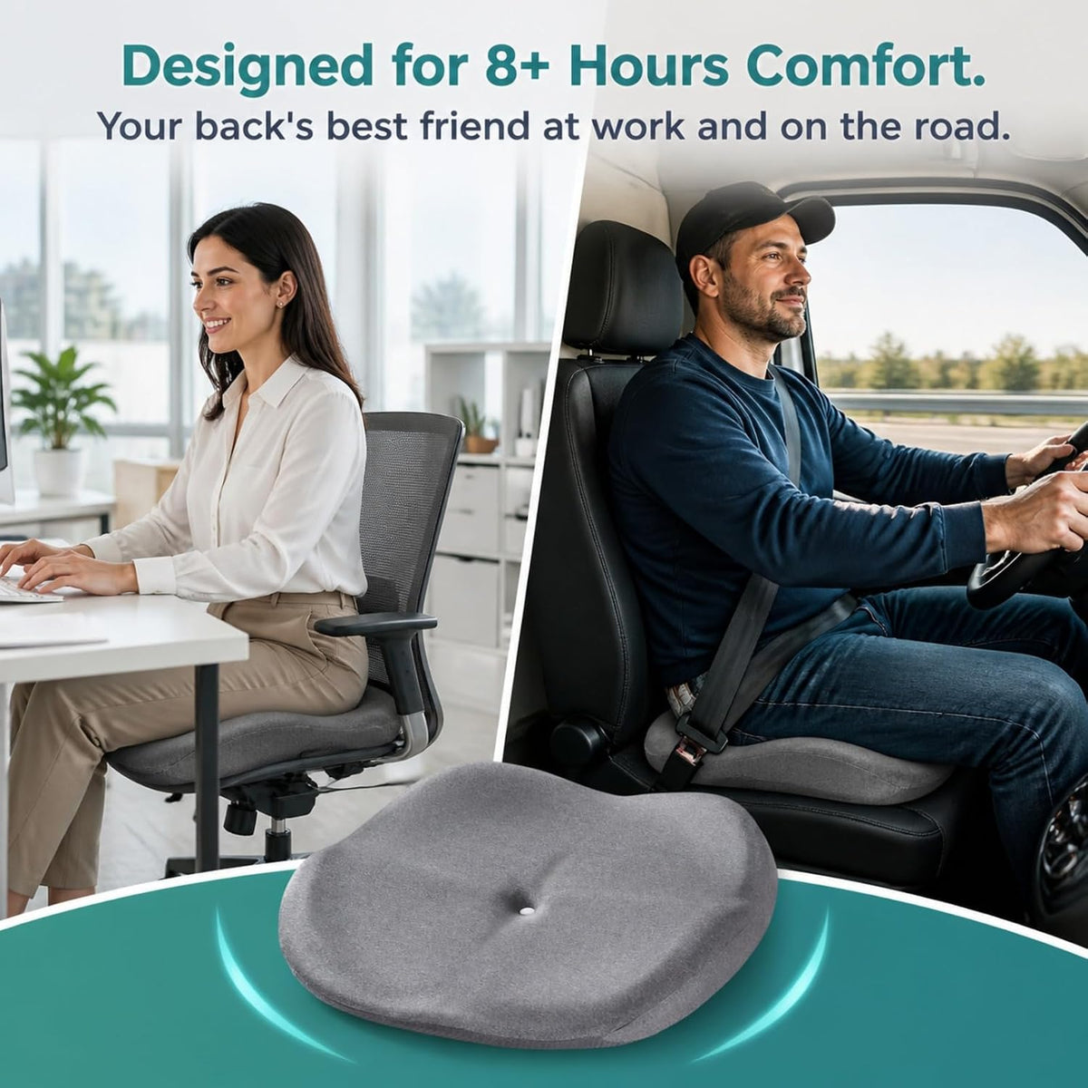 Memory Foam Seat Cushion with Pressure Relief for Office Chair, Car, Wheelchair, and Sofa, Doctor Recommended Orthopedic Cushion for Tailbone Pain, Sciatica, Hip Back Support, Non Slip, Grey