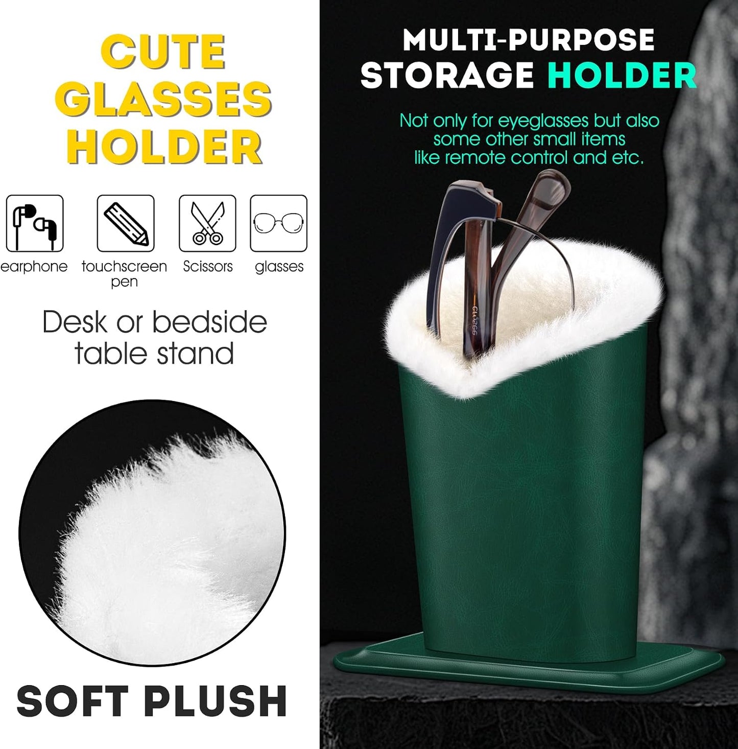 Plush Lined Eyeglasses Holder, PU Leather Glasses Stand Case