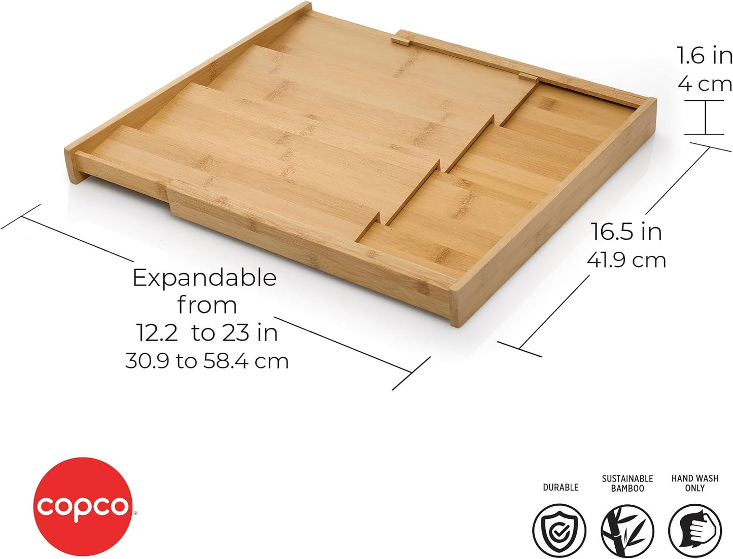Copco Bamboo Expandable Spice Organizer Drawer and Counter Lazy Susan Turntable Style Tiered Rack - Adjustable 4-Tier Natural Wood Kitchen Spice Storage Organizer for Cabinet, Pantry, or Bathroom