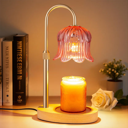 Candle Warmer Lamp Adjustable Timer - Electric Flower Glass Candles Light | Height Adjustable Dimmable Vintage Base Modern Wax Candles Jar Top Warmers Wax Melts Birthday Women Mom House Warming Gifts