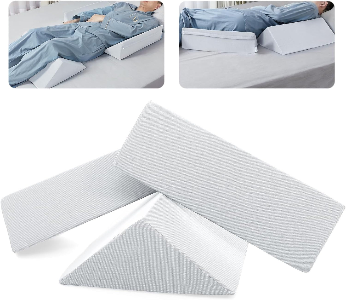 Fanwer Positioning Wedge Pillow for Side Sleeping (3 in 1), 40 Degree Triangle Bed Wedges & Body Positioners for Back Pain, Preventing Bedsores, After Surgery, Knees Elevated, Pregnancy