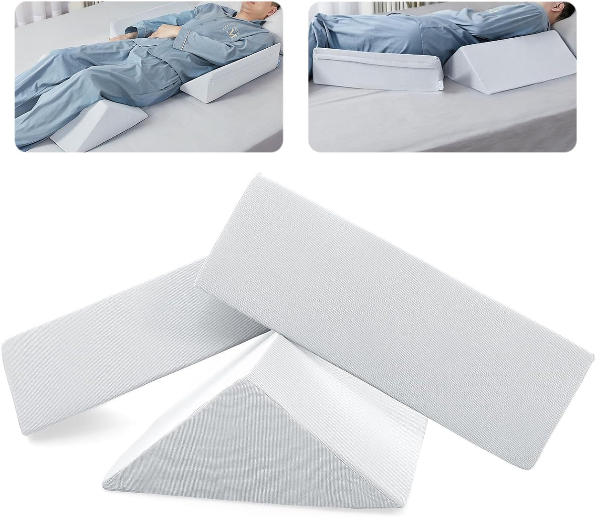 Fanwer Positioning Wedge Pillow for Side Sleeping (3 in 1), 40 Degree Triangle Bed Wedges & Body Positioners for Back Pain, Preventing Bedsores, After Surgery, Knees Elevated, Pregnancy