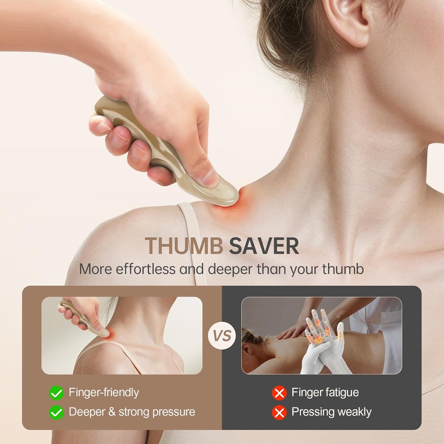 Manual Trigger Point Massage Tool With Thumb Saver For Deep Tissue Massage | One-Piece Molded Resin, No Parting Lines & Smooth Skin-Friendly. Ergonomic Build Saves Massage Effort For Deep Tissue Massage