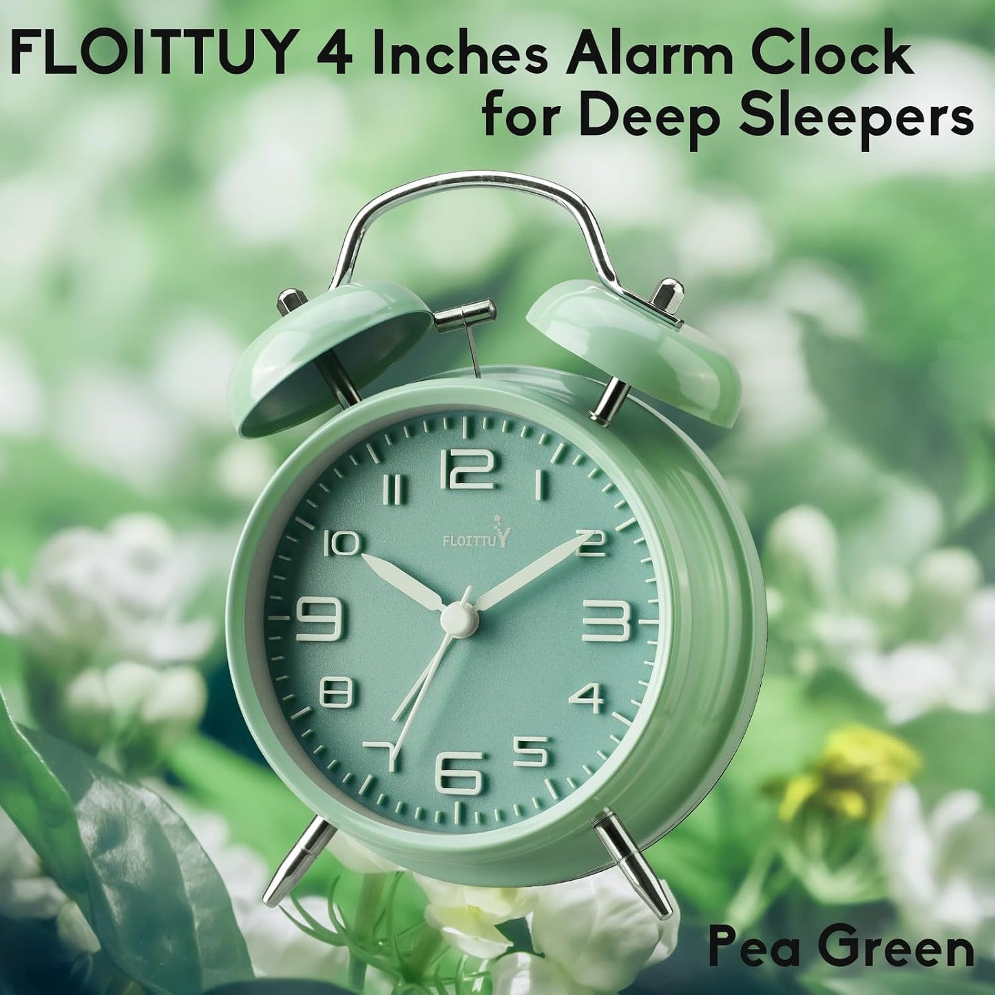 FLOITTUY Loud Alarm for Deep Sleepers 4'' Twin Bell Alarm Clock with Backlight for Bedroom and Home Decoration(Green)