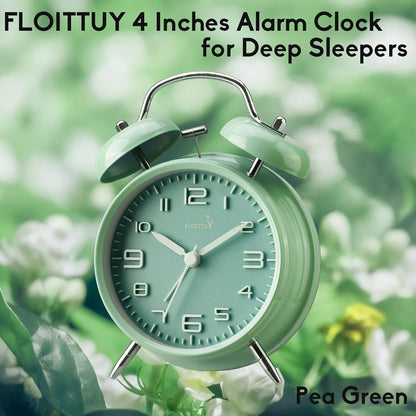 FLOITTUY Loud Alarm for Deep Sleepers 4'' Twin Bell Alarm Clock with Backlight for Bedroom and Home Decoration(Green)