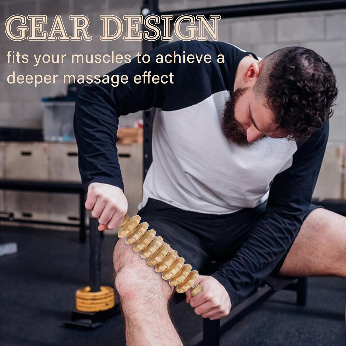 Liitrton Manual Wooden Massage Roller Stick for Muscle Relief, 11-Wheel