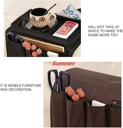Sofa Armrest Organizer with Cup Holder No-Slip Couch Sofa Armrest Organiser Couch Remote Caddy Control Holder with 1 Large Pockets and 3 Small Pockets for Smart Phone Magazines Ipad Drinks