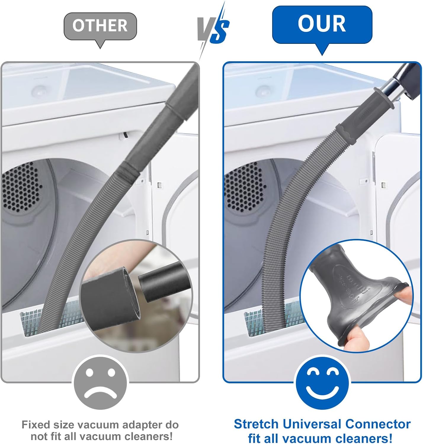 Sealegend 5Pack Dryer Vent Cleaner Kit Vacuum Hose Attachment & Brush Blue | Whistle-Free Hose | Universal Connector Fits Most Vacuums | 4 Brushes for Dryer Vents, Refrigerator Coils, Drains & Sinks