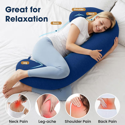 TranquilRelax C Shaped Body Pillow for Side Sleepers, Memory Foam Long Pillow for Leg, Hip & Back Support, Soft Washable Cover,Grey-47"*10"