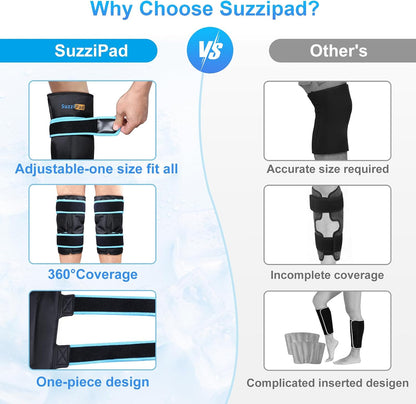 SuzziPad 360° Cold Pack for Calf, Shin, Arm & Elbow – Ice Wrap with Dual-Cover Design, Adjustable Velcro Straps, Leakproof & Reusable Cold Compress for Post-Workout Recovery (2 Packs), Black | Dual-Cover, Adjustable Straps, Leakproof Cold Compress for
