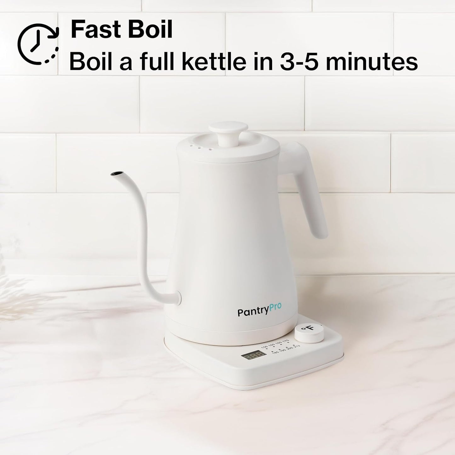 1.0L 1500W Gooseneck Electric Kettle - Stainless Steel Interior - Rapid-Boil - Auto Shut-Off, Boil-Dry Protection, Temperature Control, LED Indicator - Black by The Display Guys