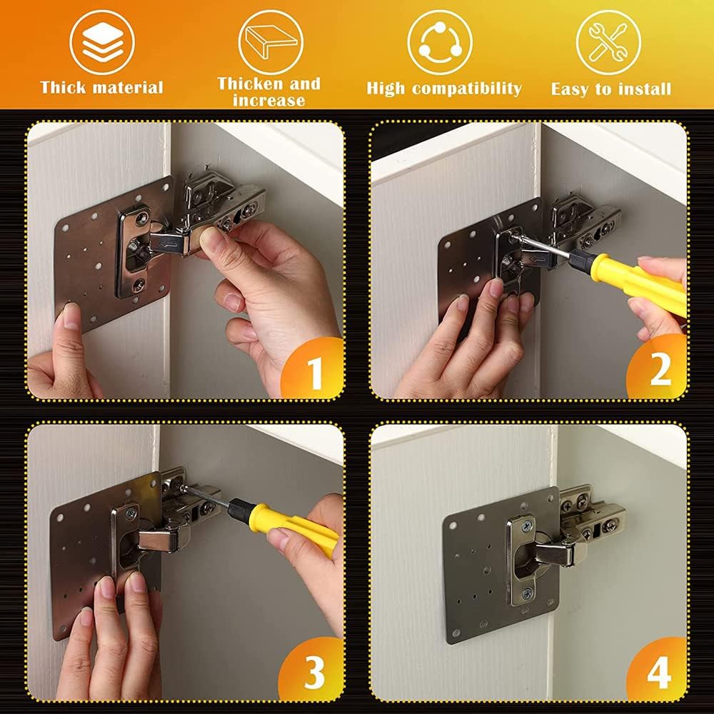 Cabinet Hinges Repair Plate,Stainless Steel Hinge Repair Brackets Kit,Kitchen Cupboard Door Hinge Repair Plate Kit Includes Fixing Screws,Protect Wooden Kitchen Cabinet Door,Furniture(2 PCS)…