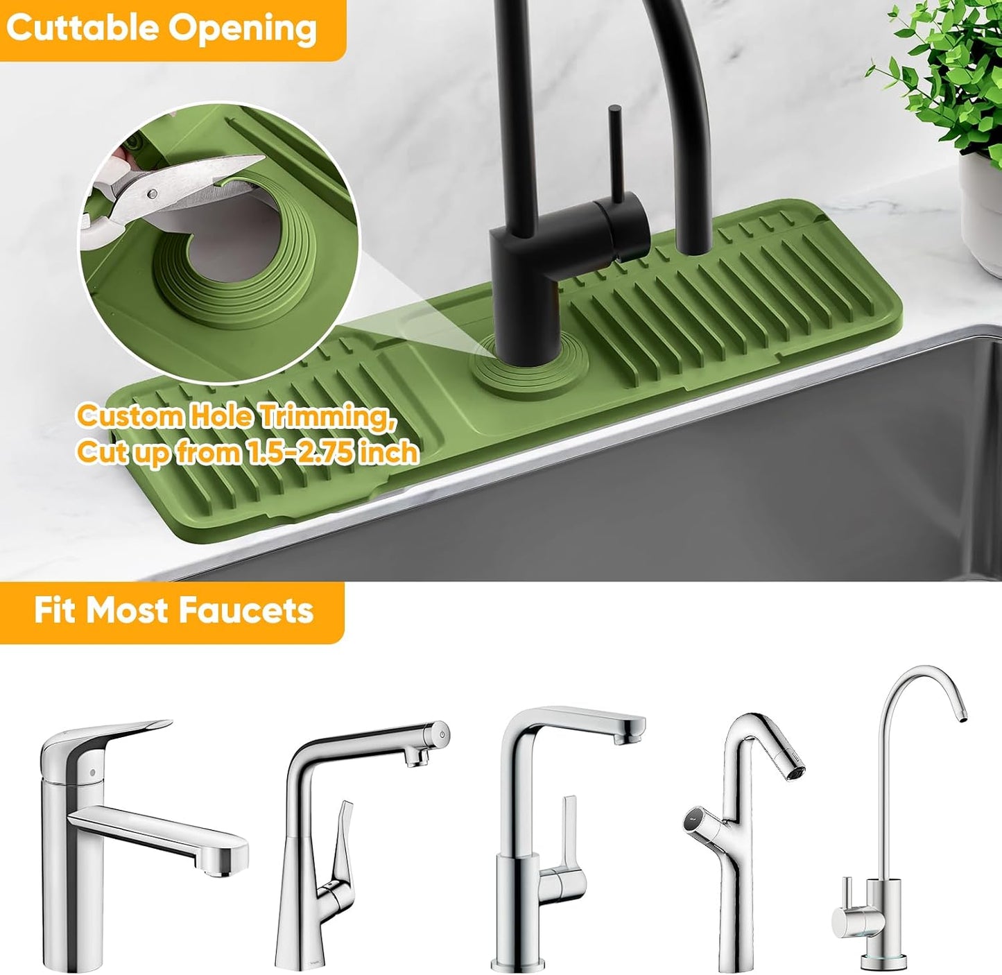 24'' Longer Faucet Mat for Kitchen Sink Splash Guard[7° Slope Fast Self-draining][Snap Lock Fit]Kitchen Sink Faucet Mat Splash Guard Kitchen Sink Area Water Splash Guard Behind Faucet Draining Mat