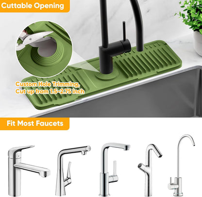 24'' Longer Faucet Mat for Kitchen Sink Splash Guard[7° Slope Fast Self-draining][Snap Lock Fit]Kitchen Sink Faucet Mat Splash Guard Kitchen Sink Area Water Splash Guard Behind Faucet Draining Mat